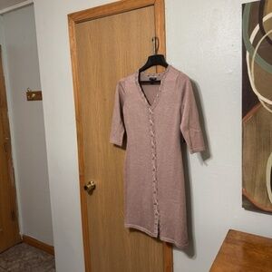 Allison Brittney NWT Medium Metallic Pink 3/4 Sleeve Mid-Calf Sheath Dress